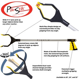 PikStik Pro P-321, Aluminum Reacher, Wide 5.5” Jaw, 360° Rotating Jaw, Durable and Rust-Proof, Unique Handle and Trigger, 1 Year Warranty, Yellow, 32 Inch (Pack of 1)