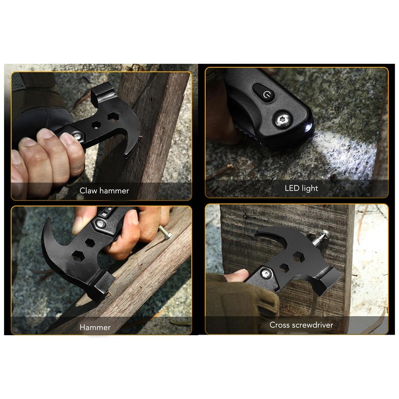 Multifunctional Hammer Foldable Small Portable Multitool Hammer with LED Light