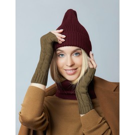 MELLIEX 2 Pairs of Half Fingerless Gloves, Women's Pulse Warmer, Winter Knitted Gloves, Warm Short Half Hand Warmers, Unisex, Black, brown.