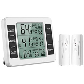 ORIA Fridge Thermometer, Digital Freezer Thermometer with Indoor Temperature Monitor and 2 Wireless Sensors, Refrigerator Thermometer with 3 Audible Alarm, Min/Max Record for Home, Restaurants