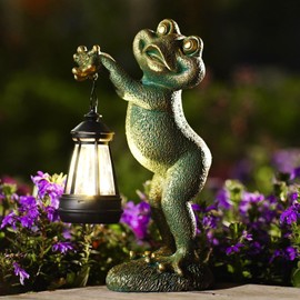 Tiejiajiang Frog Statue with Solar Lantern - 10 Inch Resin Solar Outdoor Yard Lawn Garden Decor - Unique Design Gifts for Women,Mom Men (Copper)
