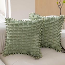 Home Brilliant Cushion Covers Green for Sofa Bed Living Room, Soft Corduroy Cushion Covers 45 x 45 with Invisible Zipper, 2 Pcs, Light Green, 45cm
