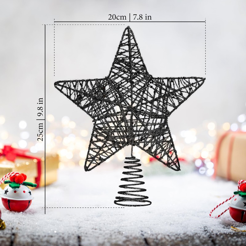 Christmas Tree Topper, Black Glitter Star for Christmas Tree, Christmas