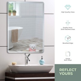 Neue Design Mood Rectangular Bathroom Mirror Wall Mounted (20 x 28 Inch), Vertical & Horizontal, Frameless with Beveled Edges for Bathroom Vanity