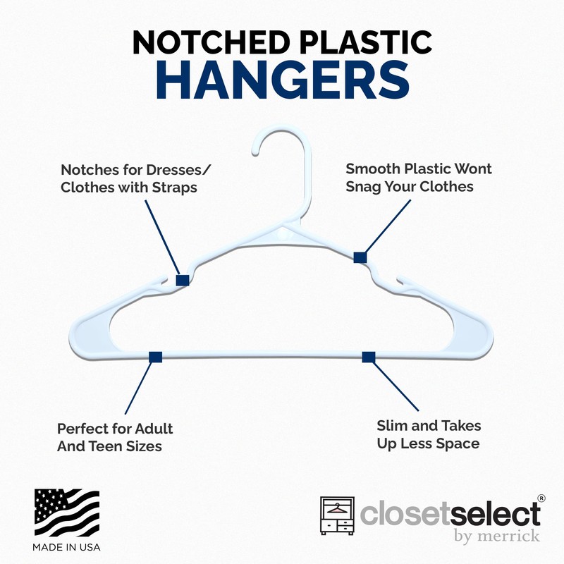 Closetselect Plastic Hangers 50 Pack, Strong Space Saving Notch Hanger,