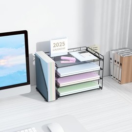 Spacrea Organizadores de escritorio y accesorios, organizador de papel para escritorio con organizador de archivos, accesorios de escritorio y organiz