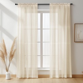 NAKIHOUSE Linen Voile Curtain, 2 Panels Natural Linen Net Curtains for Windows 84 Drop, Slot Top Light Filtering Semi-Sheer Voile Curtains for Living Room, Breathable & Graceful Window Drapes
