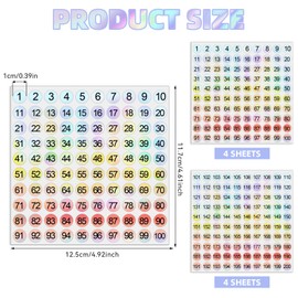 Small Number Stickers 1-200 Self Adhesive Holographic Vinyl Number Stickers, 800 Pcs Round Consecutive Number Stickers Small 0.4 Inch Laser Number Stickers for Storage Classification, 8 Sheets
