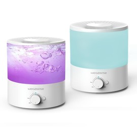 MegaWise Cool Mist Humidifiers for Babies, Bedroom, Nursery, Home and Office | Super Quiet Ultrasonic Vaporizer, Large Top-Refill 1.5L, Essential Oil Diffuser, Auto Off, Easy Clean (2 Pack)