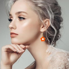 GBAHFY Summer Flower Dangle Earrings for Women Petal Floral Statement Drop Earrings Jewelry for Her Vacation (Orange)