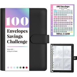 Sooez 100 Envelope Money Saving Challenge Book with 100 Pocket Pre-Numbered & Reusable Laminated Tracker, Money Saving Binder 100 Pocket Pre-Numbered,Money Book, Birthday Gifts