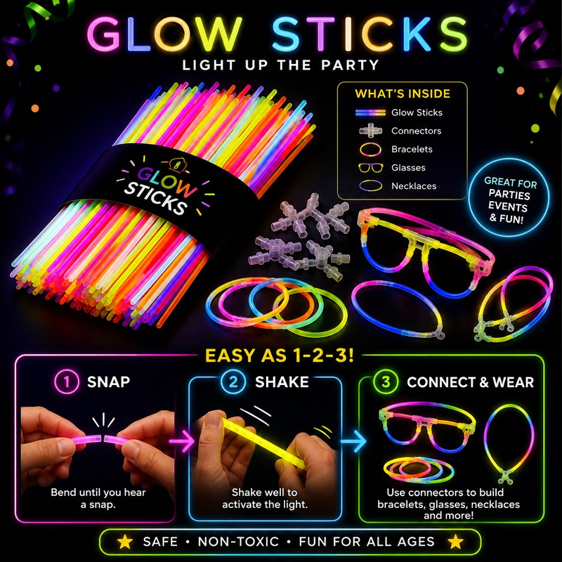 60-Pack Multicolor Glow Sticks for Party Fun – 8-Inch Neon