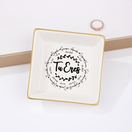 JoycuFF Christian Gifts for Girls Women Religious Ceramic Trinket Dish Tray for Womens Inspirational Faith Easter Catholic Christian Jewelry, Meaningful Communion Baptism Tu Eres