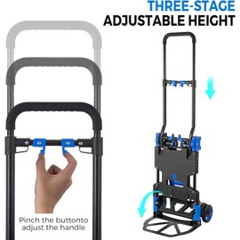Hihone Foldable 2 in 1 Hand Truck, 330 LBS Capacity Hand Dolly with 4 Wheels, Folding Hand Truck with Retractable Handle for Moving