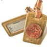 Rustic Riveted Compass Rose Tan and Green Leather Luggage Tag