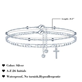 TINGN Anklets for Women, Silver 14k Gold-Plated Anklet for Women Anklet with A-Z Letters Double Anklet Adjustable Gift for Summer Daughter Friend Sister Gift