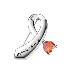CENWA MS Survivor Gift Multiple Sclerosis Awareness Brooch Pin Orange Ribbon Jewelry, copper and zircon, no gemstone