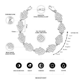 TRIPOD JEWELRY 18K or White Real Gold Plated Multi Evil Eye Hamsa Hand Bracelet Iced Out Good Luck Protection Fatima Anklet for Men Women(Custom Jewelry Pouch And Box Packing, Christmas Gift), 8.5