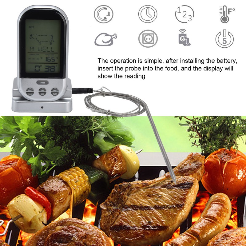Wireless Thermometer Timer Overtime Alarm Function Practical Temperature Meter for