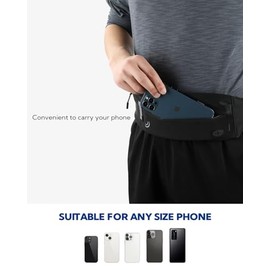 WATERFLY Riñonera Cinturón para Correr Maratón Entrenamiento Sport Fitness Ejercicio Teléfono Celular Bolsa Hombres Mujeres Negro