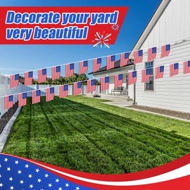 200 Pcs American Flag Banner 164 Feet Mini Independence Day Small Banner Flags Usa American String Pennant Banners for Patriotic 4th of July Decorations