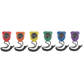Champion Sports 910SET Stopwatch Timer Set: Waterproof, HandHeld Digital Clock Sport Stopwatches with Large Display for Kids or Coach - Bright Colored 6 Pack, Assorted