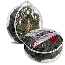 ProPik Christmas Wreath Storage Bag 30" - 2 Pack Clear Xmas Wreath Storage Container - Garland Holiday Artificial Wreath Storage Holder - Water Proof Transparent PVC with Handles (30 Inch, White)