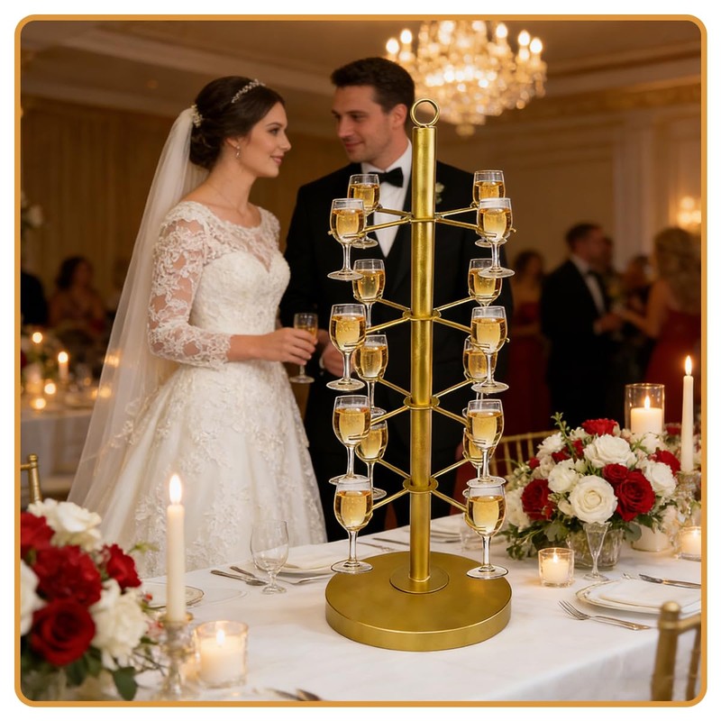 Leemeexaa Gold Champagne Tower Set of 2 Metal Cocktail Tree
