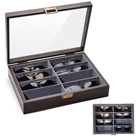 ProCase Wooden Sunglasses Organizer Trays for Men Women, Narrow Frame Glass Display Case Multiple Eyewear Eyeglass Holder Storage Box -Espresso