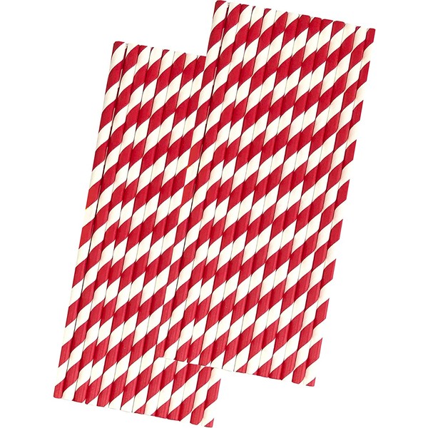 Valentine Stripe Paper Straws - Red and White Straws - 7.75 Inches - 50 Pack - Outside the Box Papers Brand