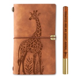 Giraffe Gifts Journal for Giraffe Lover, Gifts for Appreciation, Congratulations, Christmas and Birthday, Leather Journal Notebook with Pen, Refillable Sketchbook, Travel Diary, Lined Planner, 7x5 Inches