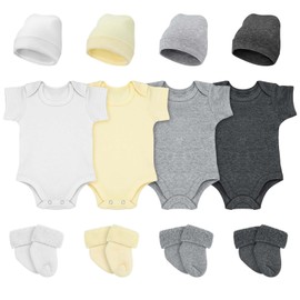 Glitopper 4 Pack Preemie Layette Set Premature Baby Bodysuit Preemie Clothes Preemie Hat Bodysuit Socks Set for NICU Preemie Baby Shower Gifts