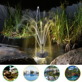 Jutai Electric Floating Pond Fountain Wram White LED Lights, Built-in Filter System, Waterfall Fountain Pump,32.8ft Power Cord, Day and Night Lighting, Energy Saving for Above Ground Pools