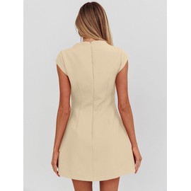 DAAWENXI Women's Sexy Mock Neck Cap Sleeve Mini Dress Summer Bodycon Club Party Dresses Beige