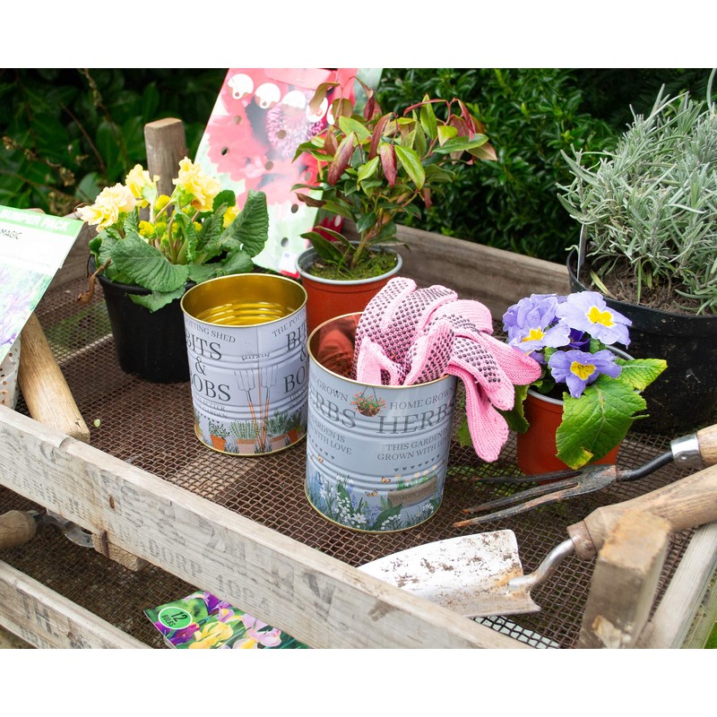 Set of 2 Potting Shed Round Metal Garden Storage Tin
