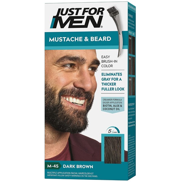 Just For Men Mustache & Beard, Beard Coloring for Gray Hair with Brush Included - Color: Dark Brown, M-45