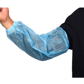 Greenour Pack of 200 Disposable Sleeve Covers for Arms Breathable and Durable Nonwoven Oversleeves Latex-free with Elastic Ends Blue 16 Inches