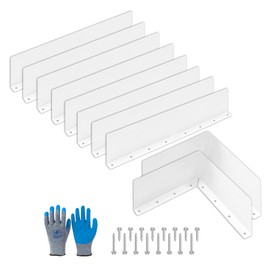 10 Pcs Gutter Valley Splash Guards, Diverter Roof Rain with 80 Matching Screws and A Pair of Gloves, 15.75 x 3.54 x 0.59 Inch, White (8 Straight + 2 Foldable)