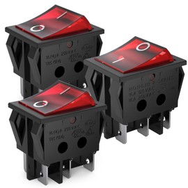 DIYhz 3Pcs AC16A/125V 16A/250V6Pins 2 Position On/Off Red LED Light Illuminated Boat Rocker Switch (red)