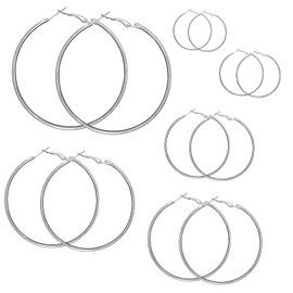6 Pair Silver Hoop Earrings for Women - Stainless Steel Large Silver Hoop Earrings Set - Hypoallergenic Big Hoop Earrings - Silver Hoop Earrings for Women and Girls - 15/20/30/40/50/60mm