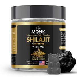 THE MONK Organic Himalayan Shilajit Gummies with Fulvic Acid, Humic Acid, 85+ Minerals- Gold Grade Plus - Same as Resin - Energy, Stamina, Brain, Gut - 2,000mg, 120 Ct - Made in The USA