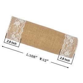 MDS Pack of 20 Wedding 12 x 108 inch Vintage Lace Burlap Table Runner, Rustic Farmhouse Jute Country Vintage Jute Burlap Roll for Wedding ,Thanksgiving Christmas Party Jute Runner-natural