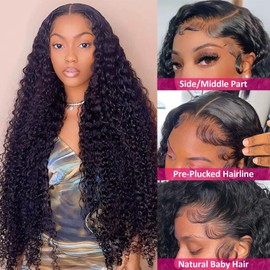 GLOWNINA Deep Wave Lace Front Wigs Human Hair Pre Plucked 13x4 HD Lace Frontal Wig with Baby Hair 180% Density Brazilian Human Hair Lace Front Wigs For Women Glueless Natural Color 22inch