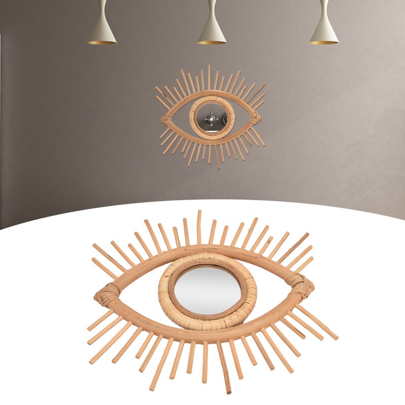 Nordic Makeup Mirror Rattan Woven Eye Shape Wall Hanging Mirror