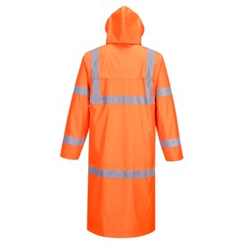 Portwest UH445 Men's Waterproof Hi Vis Raincoat - Reflective Lightweight Long Rain Jacket with Hood Safety Workwear ANSI Class 3 Orange, X-Large
