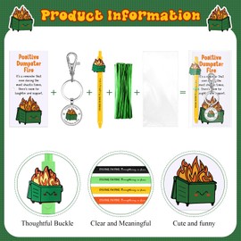 Kosiz 20 Set Inspirational Gifts Bulk Dumpster Fire Pens Keychains Emotional Support Funny Pens Positive Thank You Keychains with Cards for Employee Appreciation Gifts Coworkers