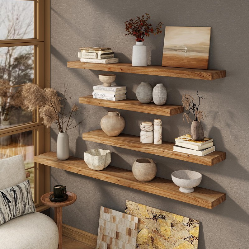Marsmiles 55 inch Floating Shelves for Wall Solid Elm Wood