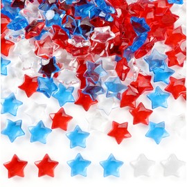 Hiznomgs 263 Pcs Patriotic Vase Filler Acrylic 4th of July Star Crystals Gems, Red Blue Transparent 3D Star Shaped Gems Table Scatter Decorations for Memorial Day Independence Day Party Arts Crafts