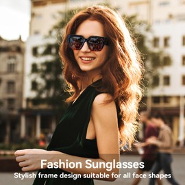 Dollger Big Trendy Polarized Square Cat Eye Sunglasses for Women Fashion Cool Stylish Retro Designer Sun Glasses UV400 Protection (Black&Leopard)