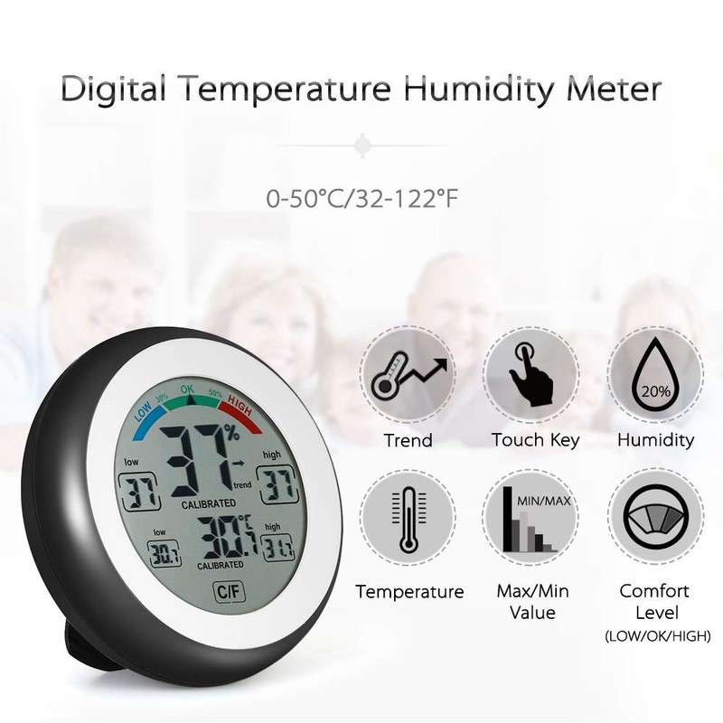 JIGUOOR Multifunctional Digital Thermometer,Hygrometer,Temperature Humidity Meter-Max & Min Value Trend
